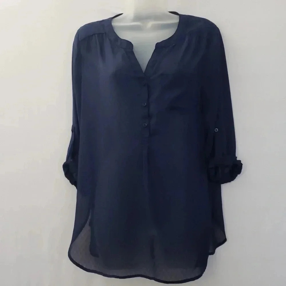 Under Skies | Navy | Sheer Blouse | Size S
